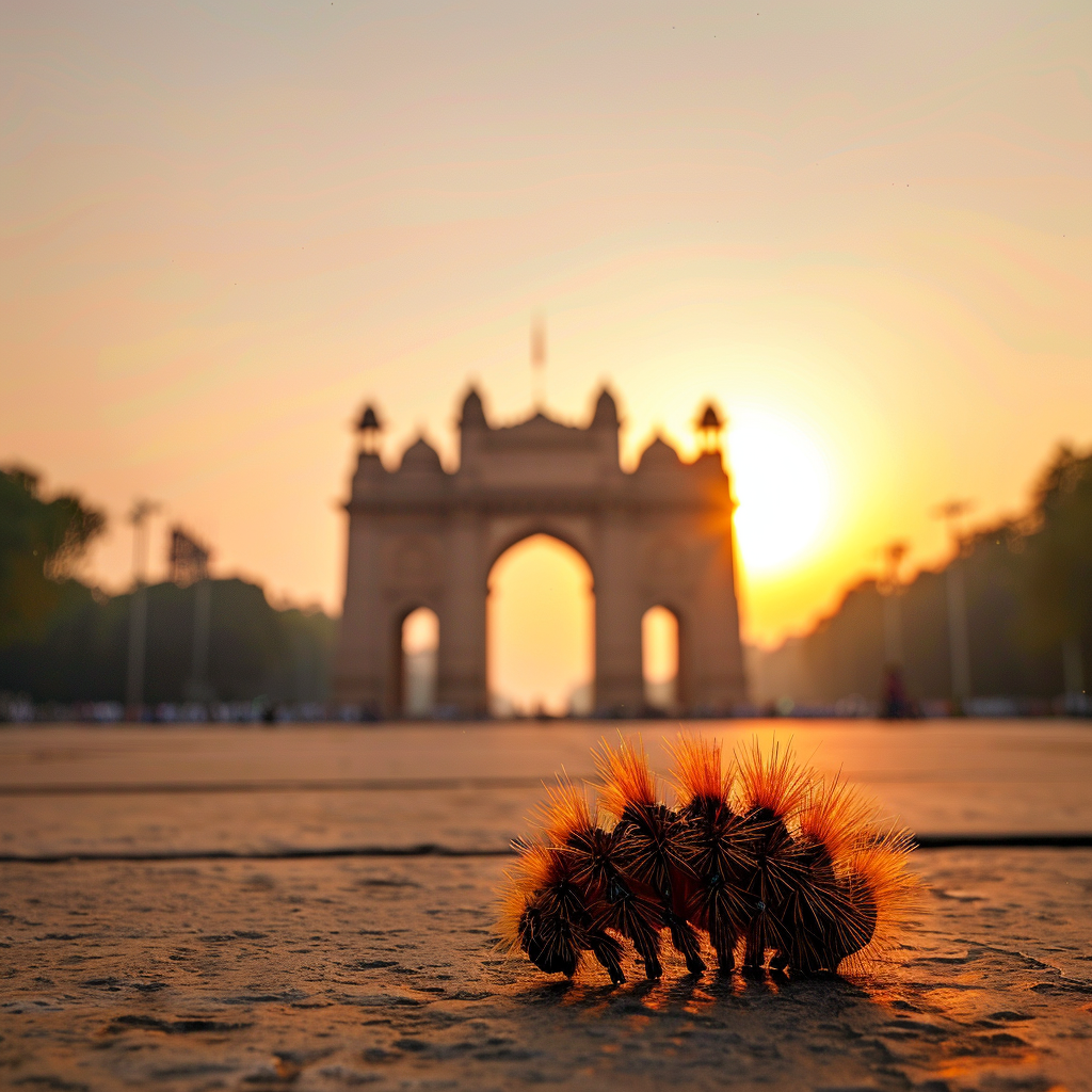 Caterpillar entering Chennai gate excitedly