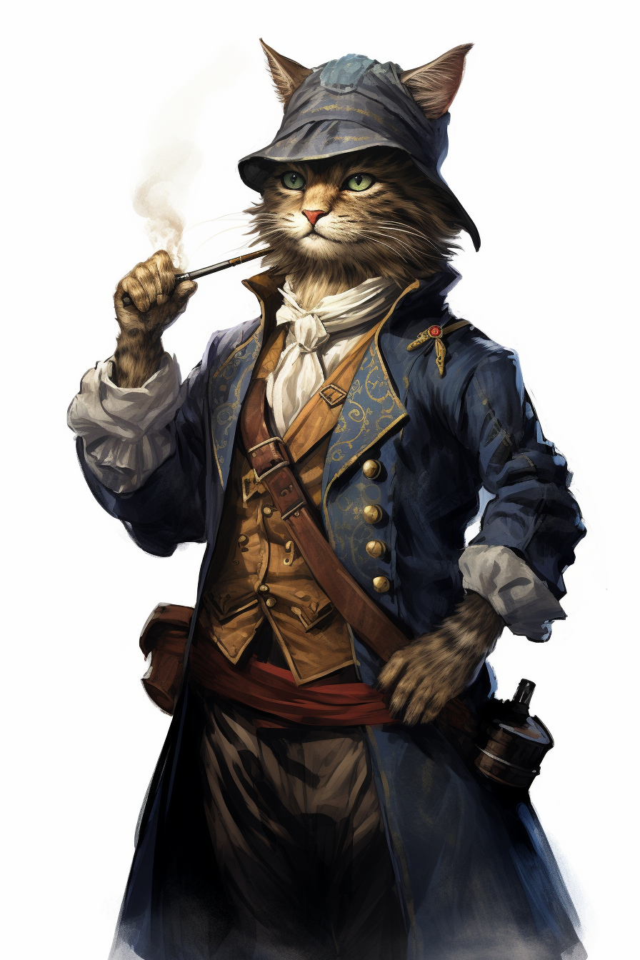 Catfolk merchant smoking pipe on white background