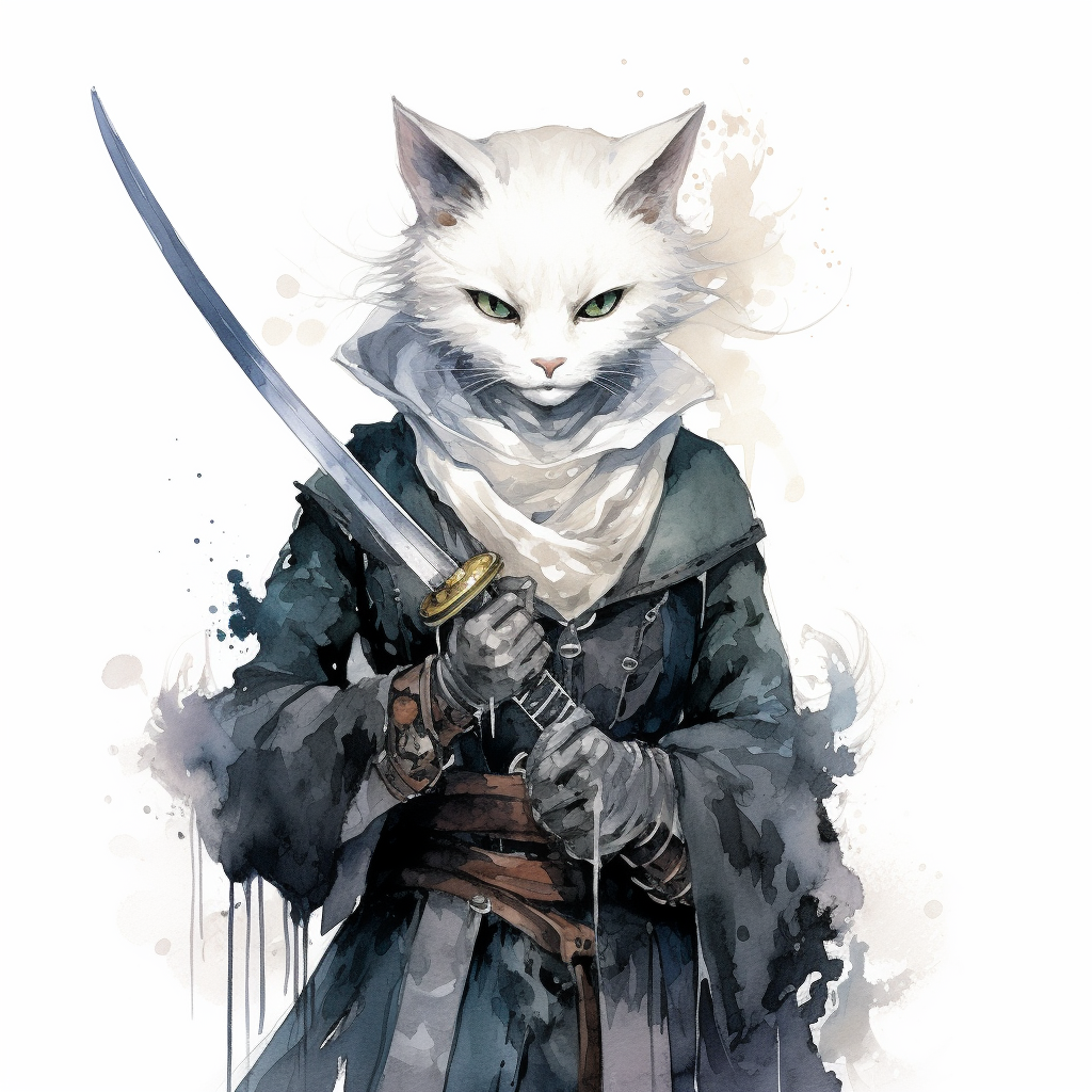 Pale white catfolk rogue with veiled eye