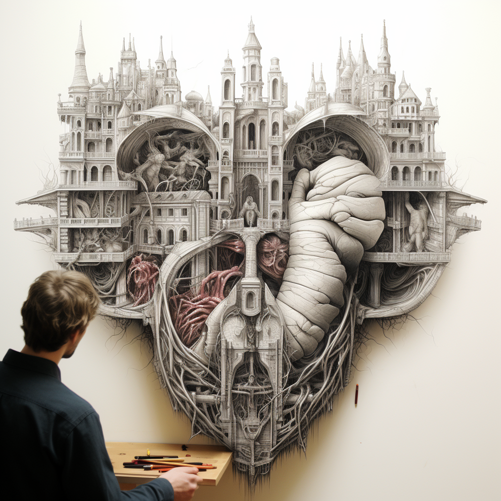 Pencil sketch of a detailed cathedral heart