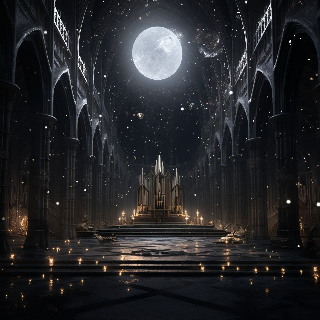 Majestic cathedral interior with stars