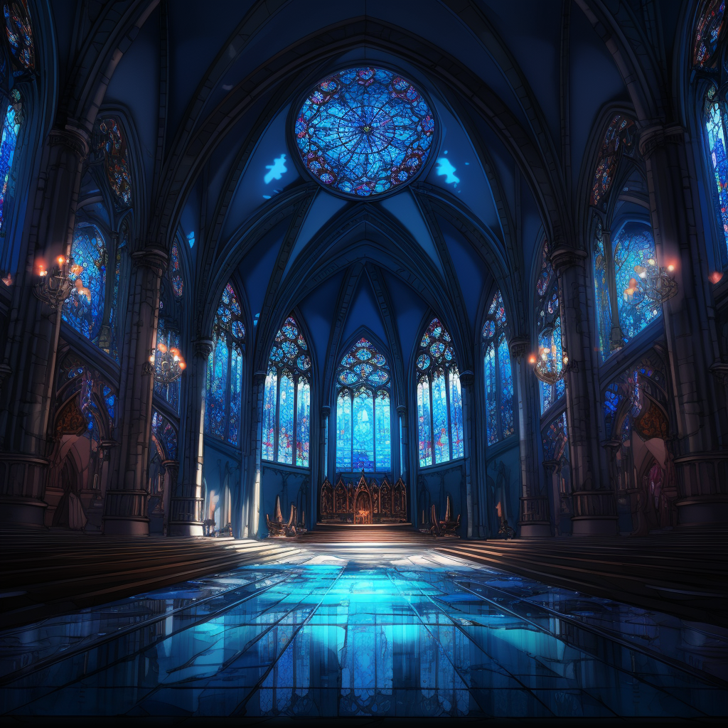 Beautiful cathedral with blue stained glass