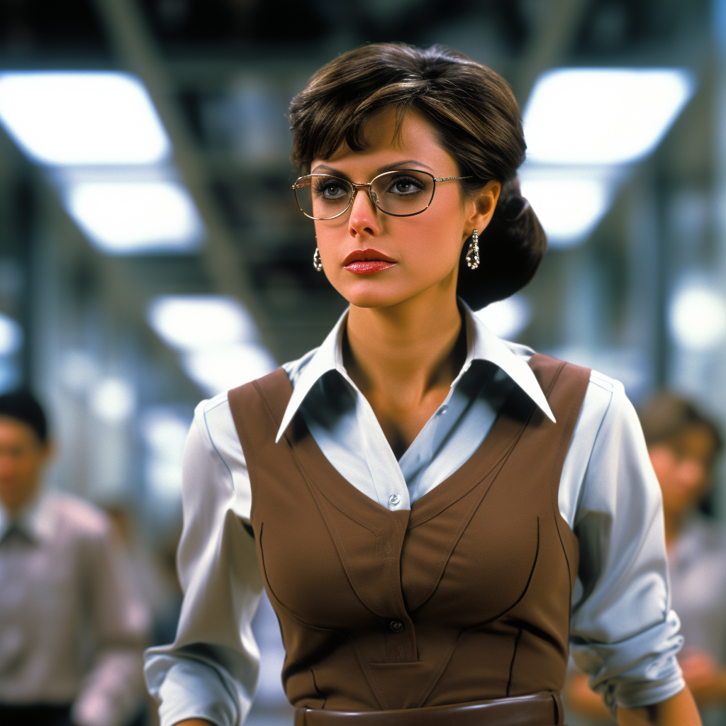 Catherine Bell as Claire Kent confidently walking in Daily Planet offices