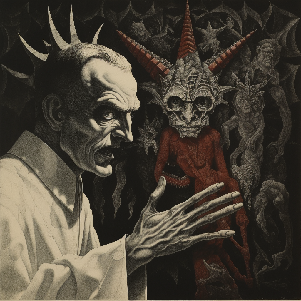 M.C. Escher painting of Catholic priest and devil