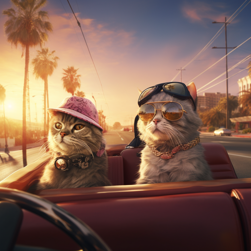 Two Cats Driving on Sunset Boulevard