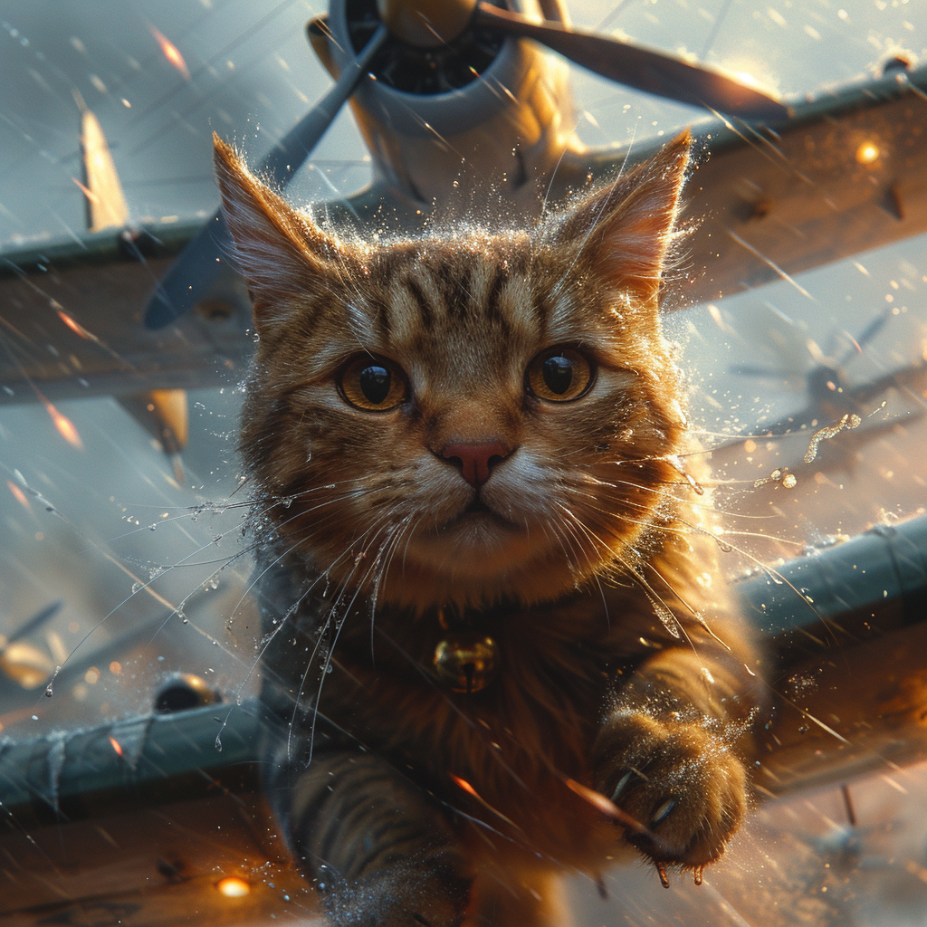 Cats flying war planes with anger expression