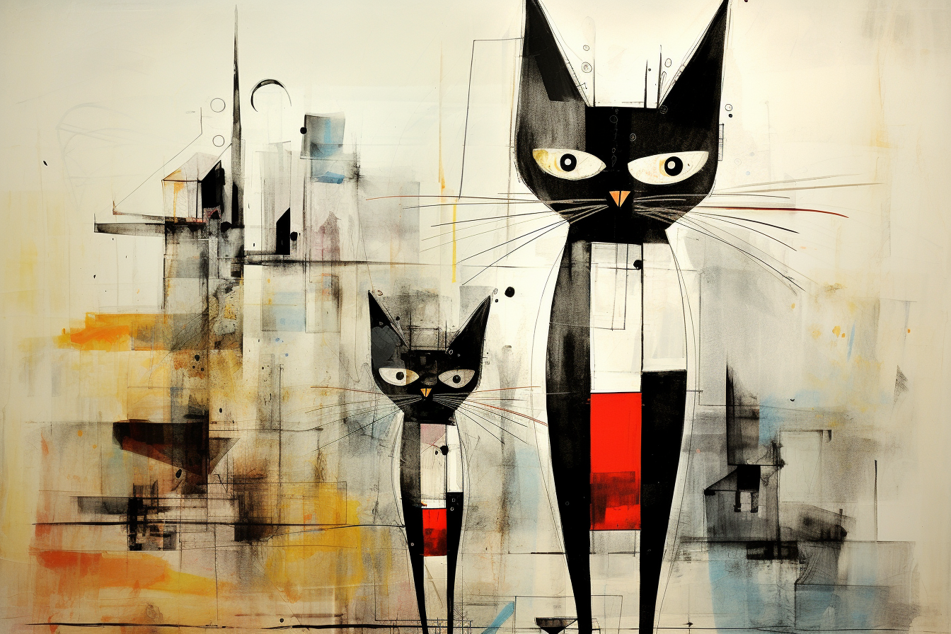 Cats on Fence in Bauhaus Style