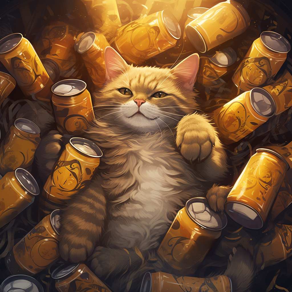 Cat-filled American Beer Package Illustration