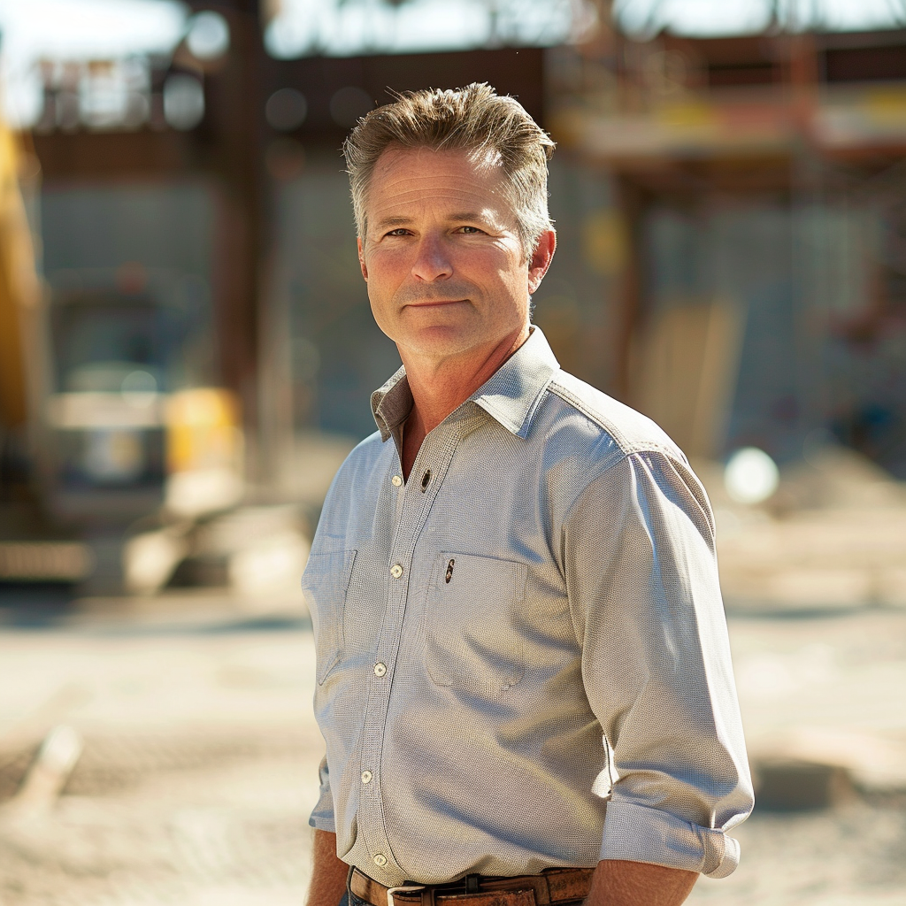 Caucasian man in business attire at construction site