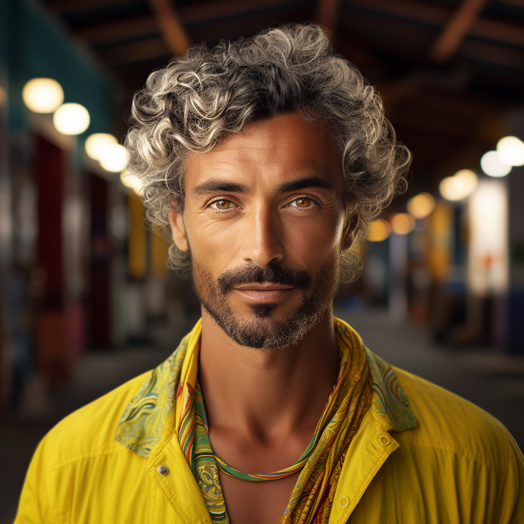 Caucasian Brazilian man enjoying vacation with vibrant yellow accents