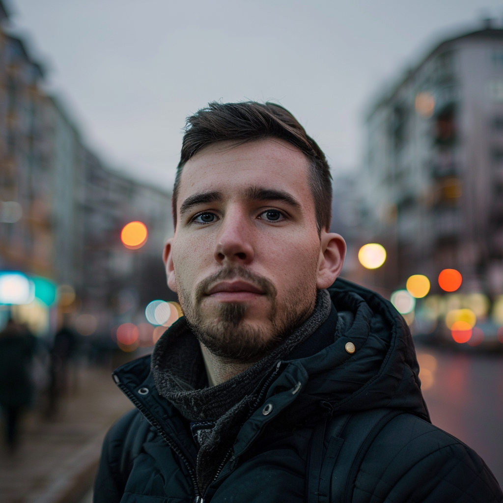 Caucasian Guy City Background Portrait