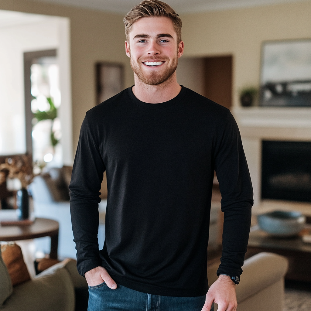 Caucasian male in black t-shirt smiling