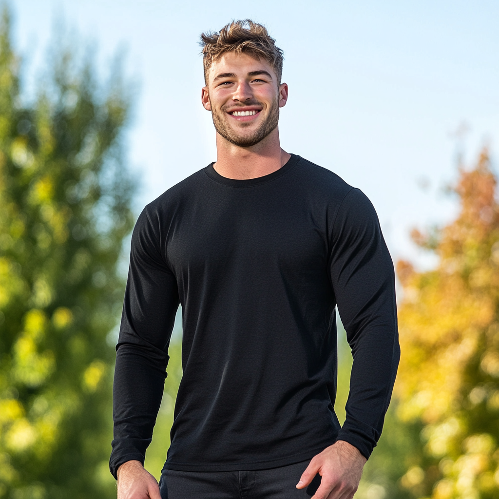 Caucasian male model in black t-shirt