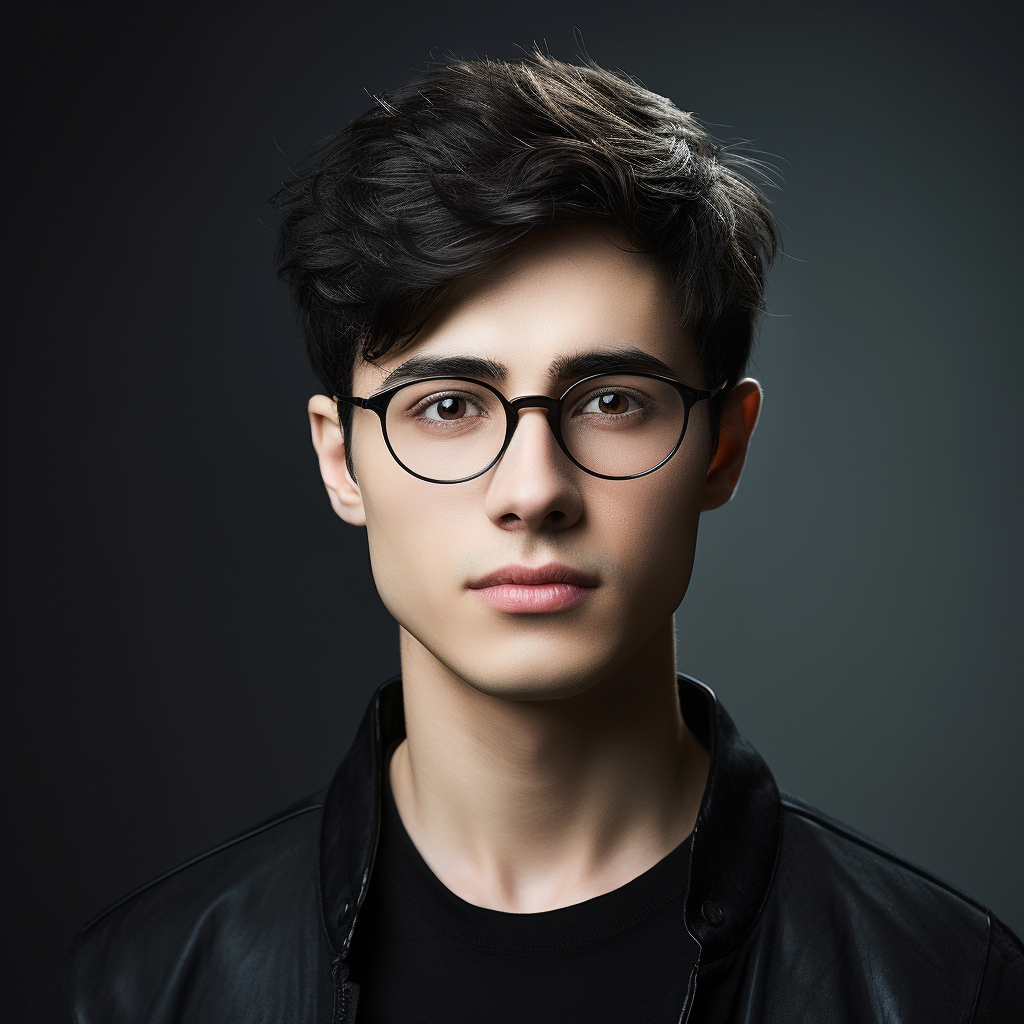 Caucasian Man with Stylish Black Hair and Round Glasses