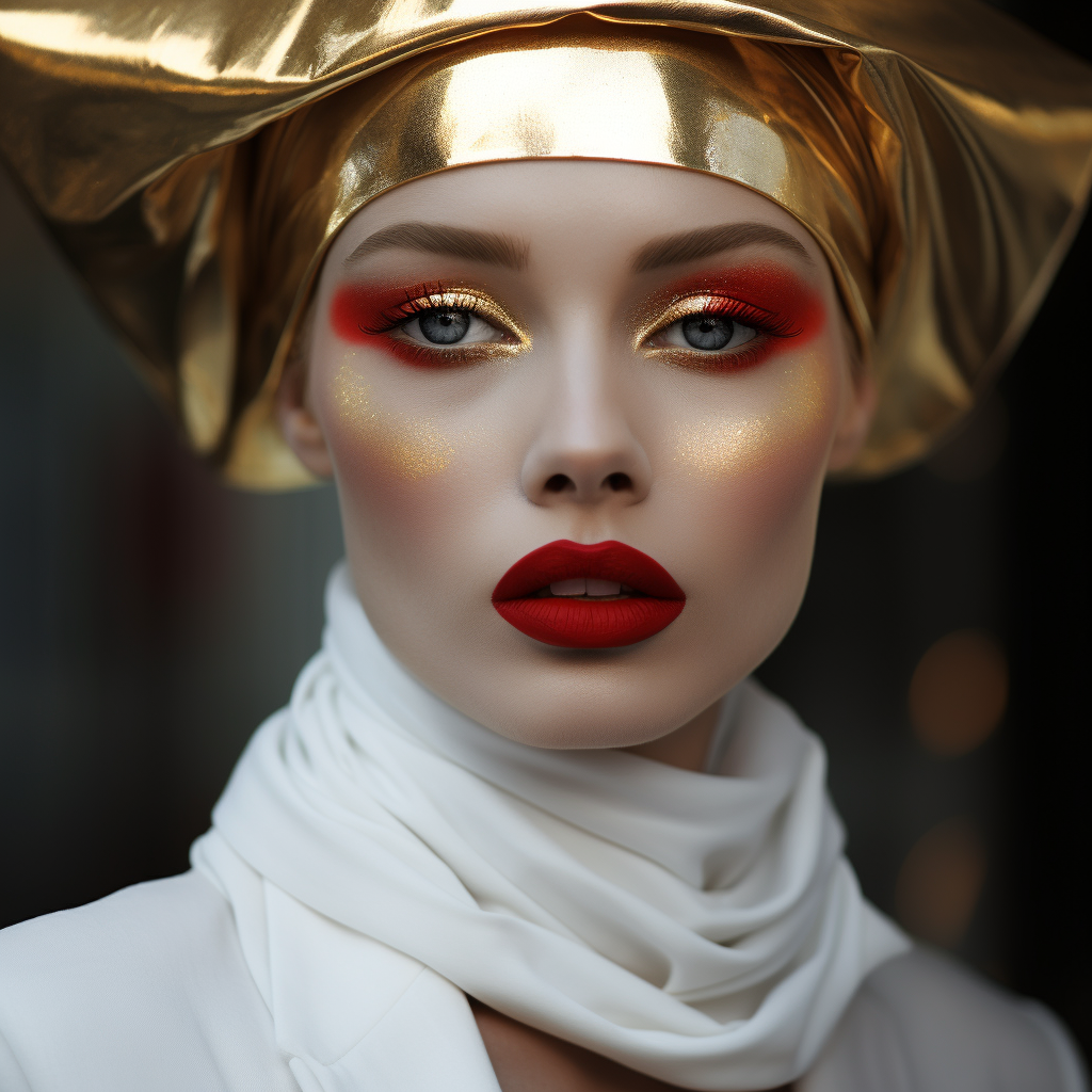 Caucasian model with white and gold makeup