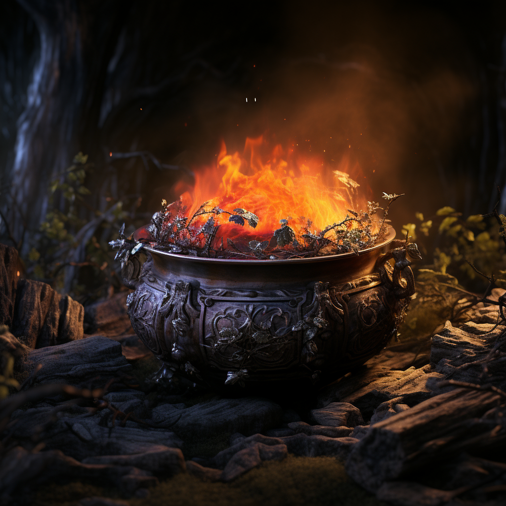 Meticulous Photorealistic Still Life Cauldron Bonfire