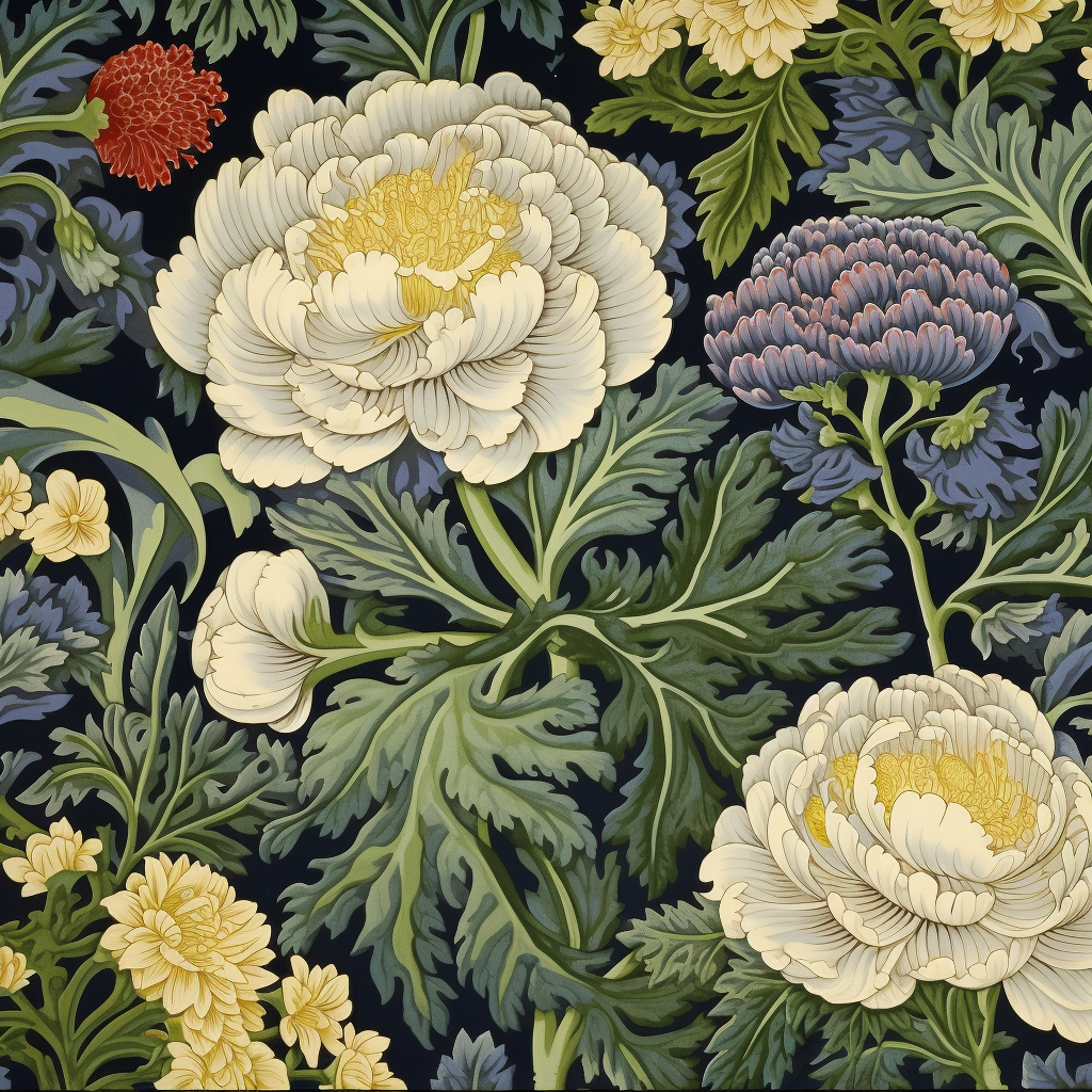 cauliflower textile design in Morris style