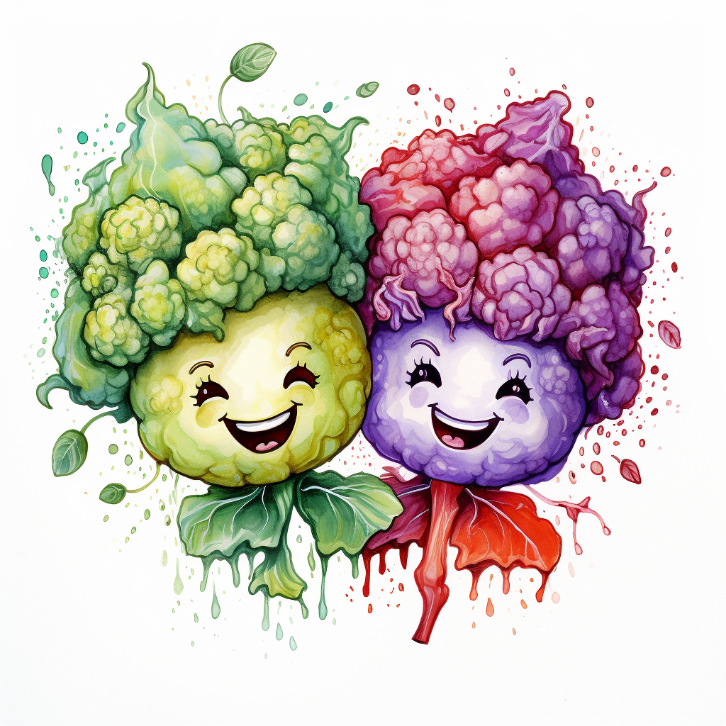 Colorful Cauliflower Sketch with Grin Expression