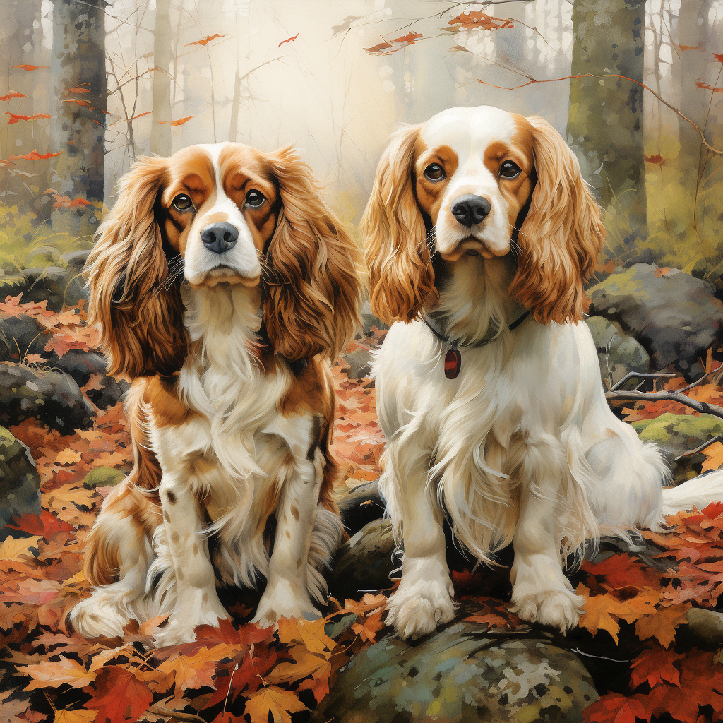 Adorable Cavalier King Charles Spaniels in the Forest