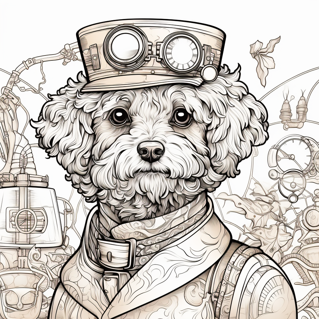 Cavapoo Dog Steampunk Style Coloring Page