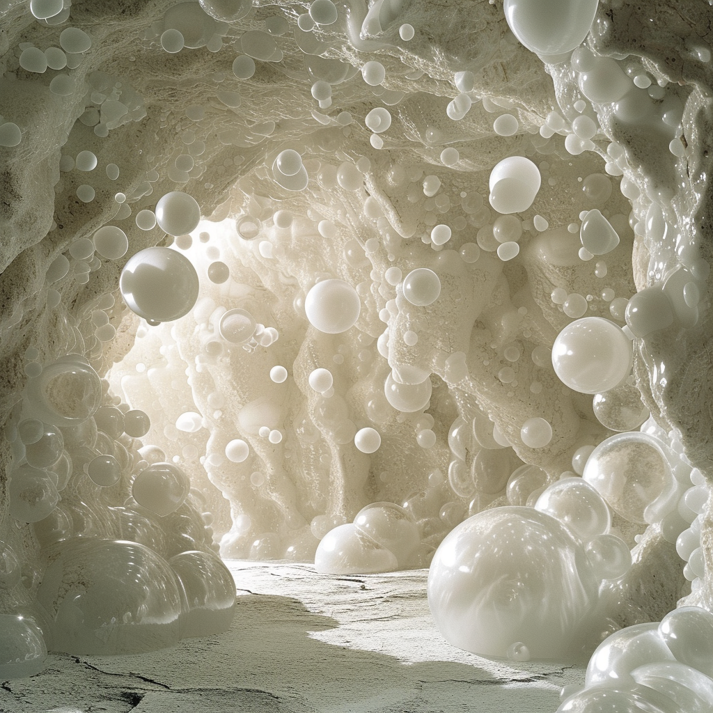 Big shiny jelly-like bubbles in cave