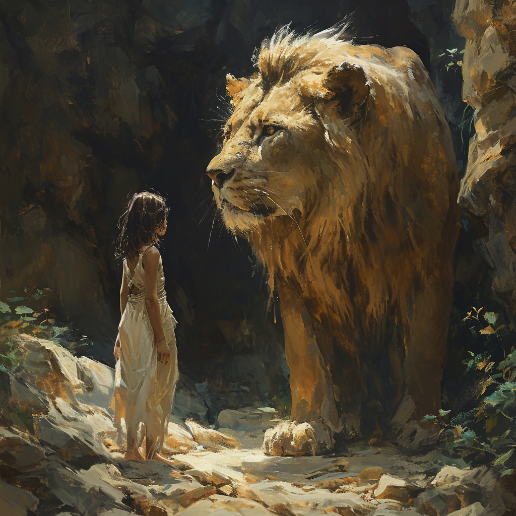 Powerful Cave Lion Spirit Protecting Girl