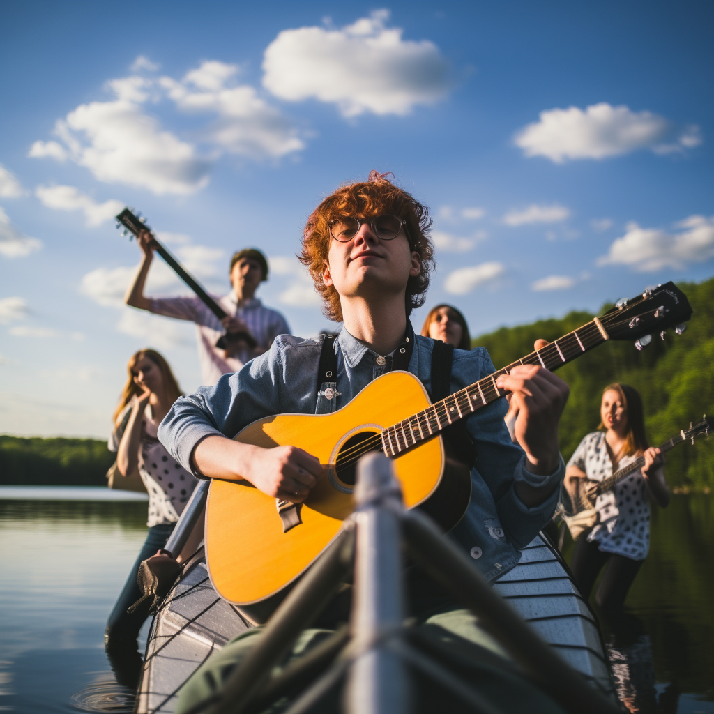 Cavetown band singing on a boat