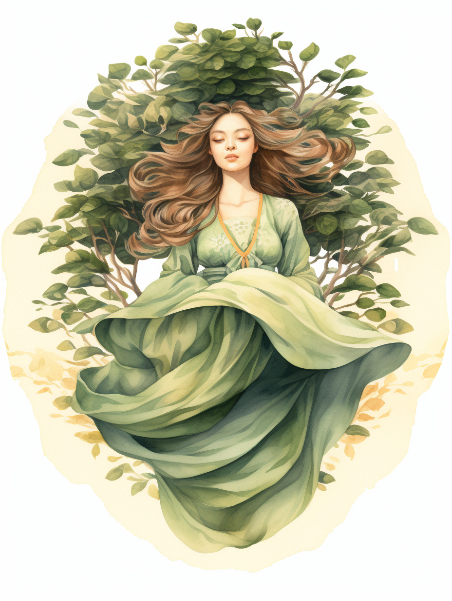 Illustration of Cedarwood Dress with Cedar Leaf Shading