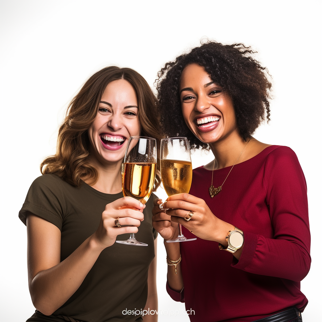 Two Girls Celebrating with Champagne