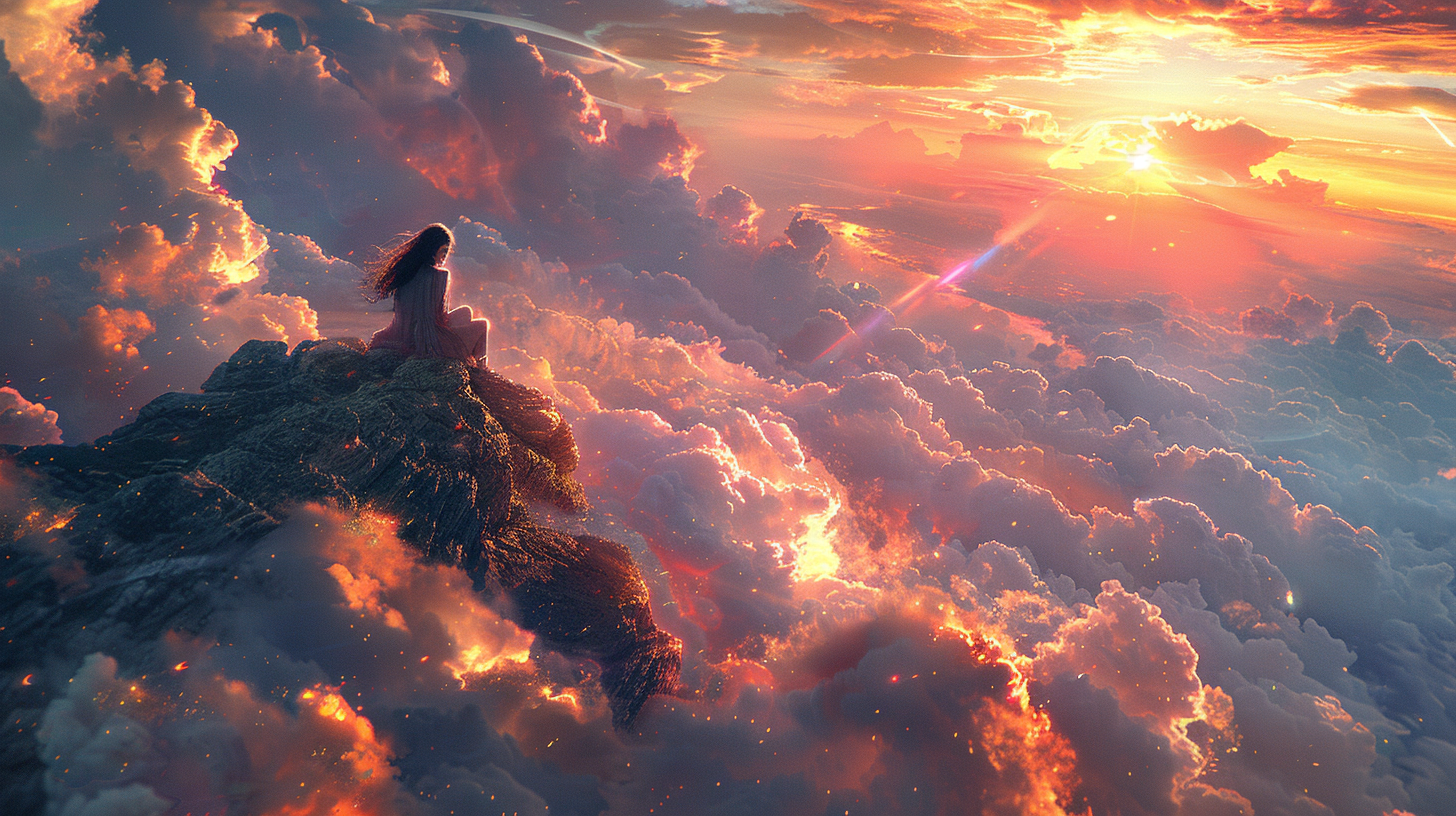 woman on celestial cloud fantasy