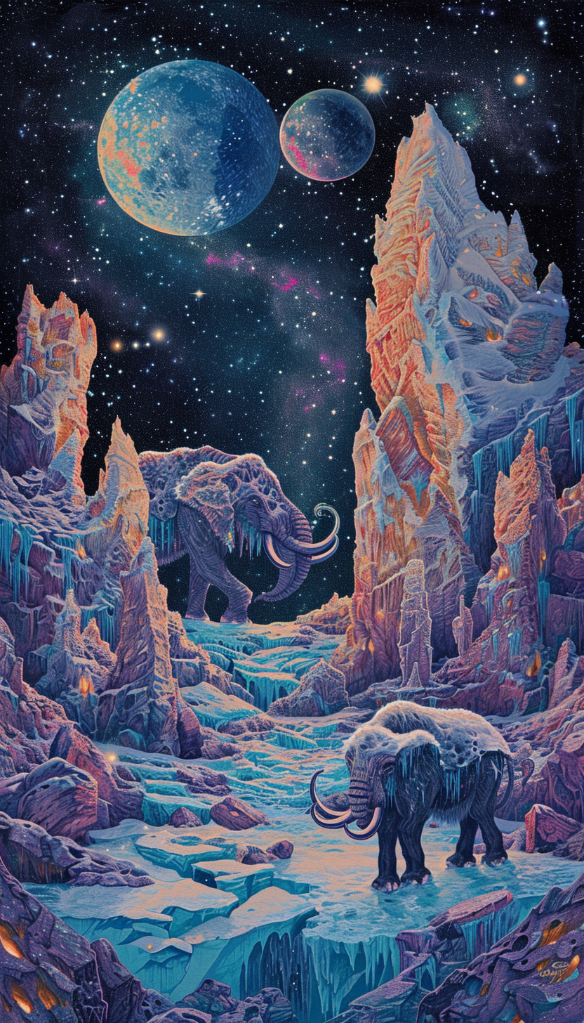 Celestial Ice Giants and Starlit Mammoths in Pastels