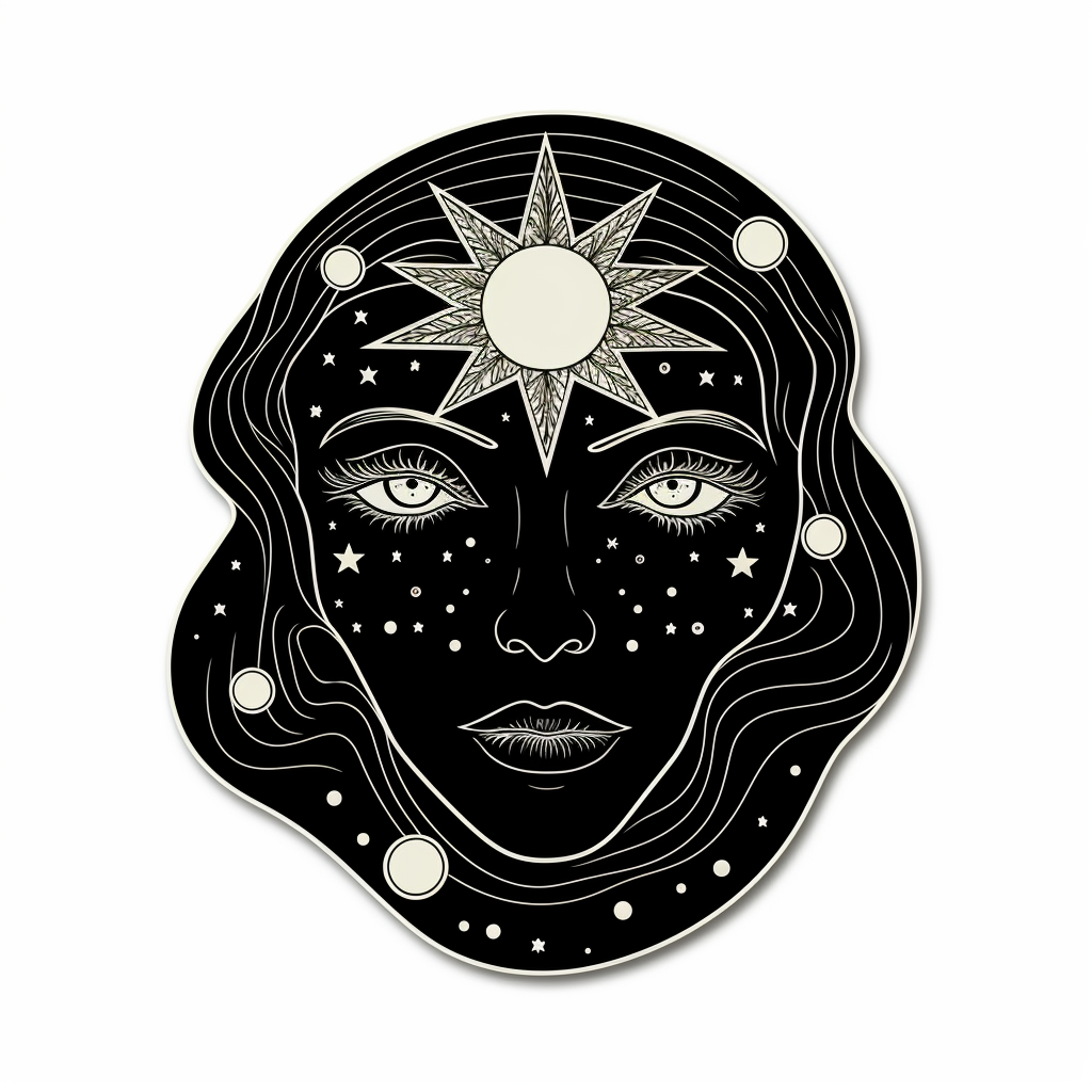 Celestial sticker in black and white