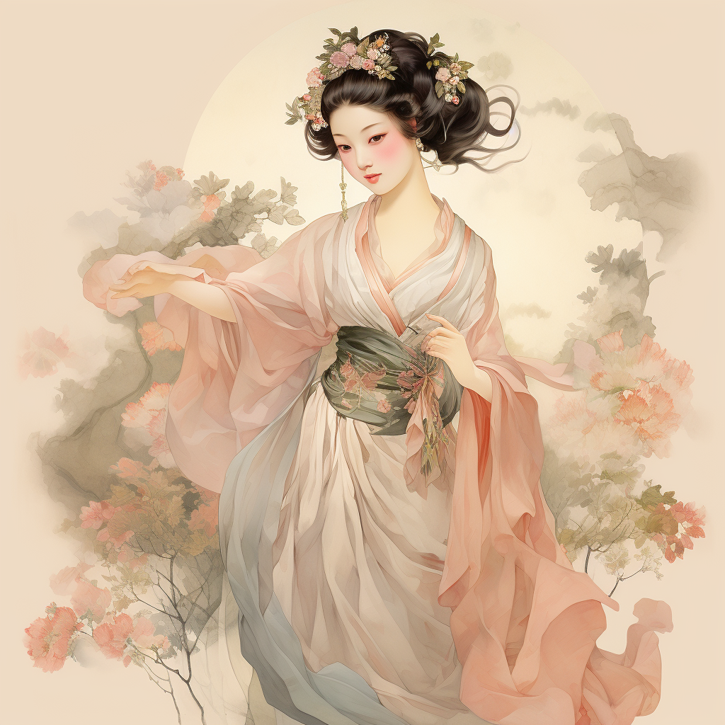 Beautiful Tang Dynasty Beauty in Silk and Chiffon