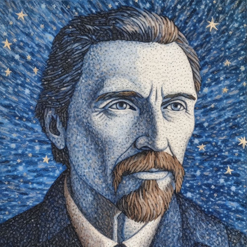 Portrait of Celestial Being with Pointillism Patterns