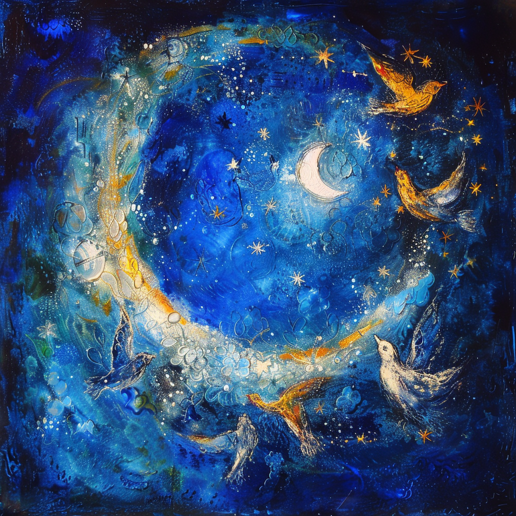 Celestial stars moon angels art