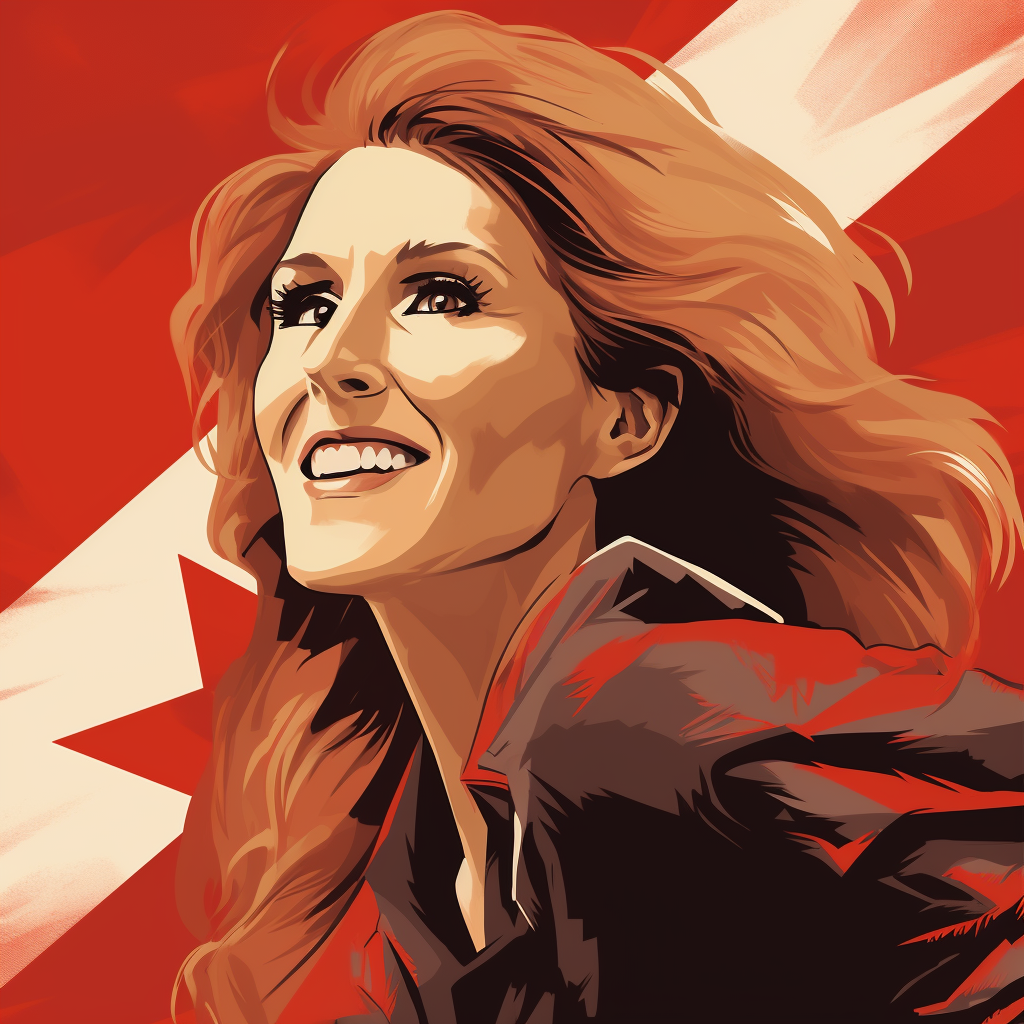 Celine Dion smiling with Canadian flag