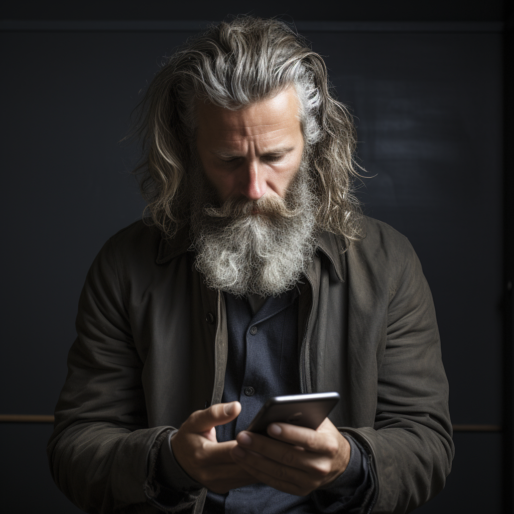 Middle aged man using cell phone