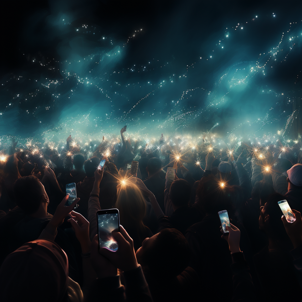 Photorealistic image of cellphone flash at big concert