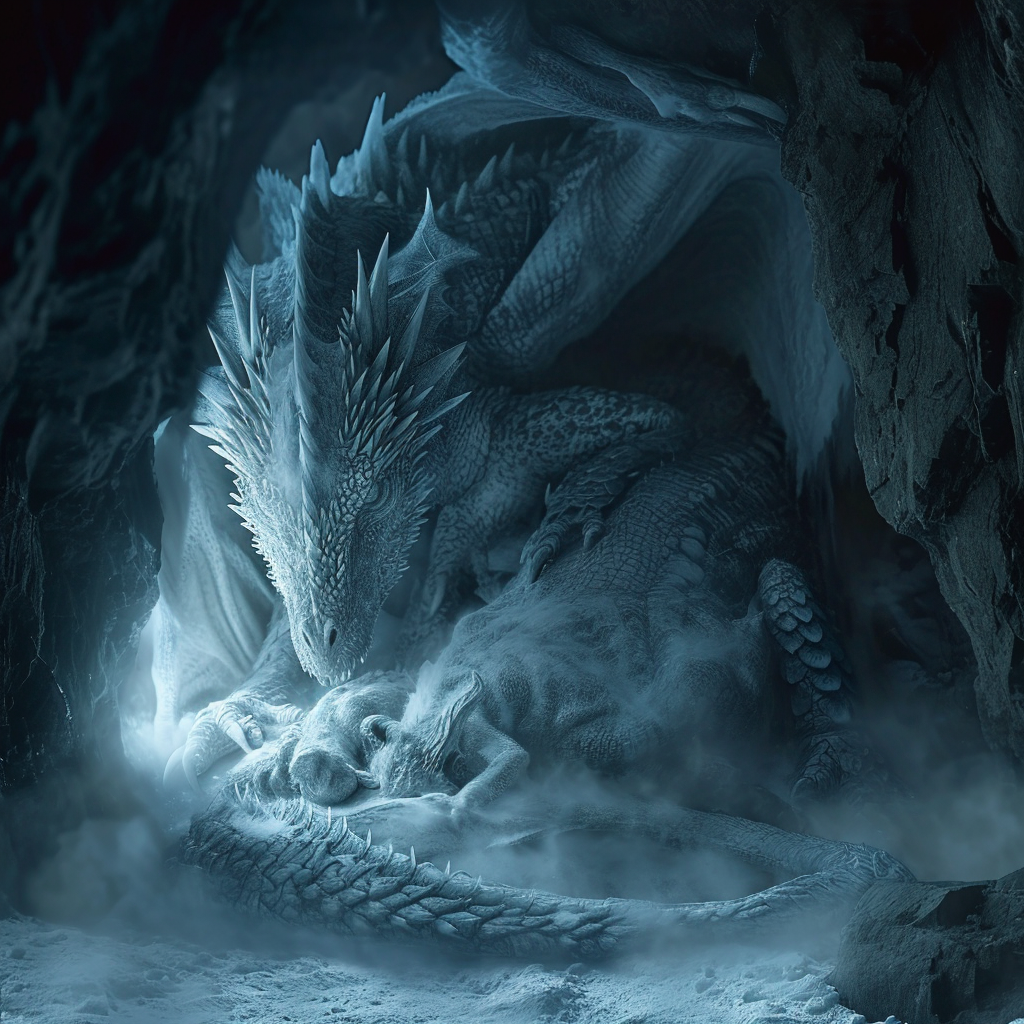 Celtic Dragon Hatchlings in a Blizzard Cave