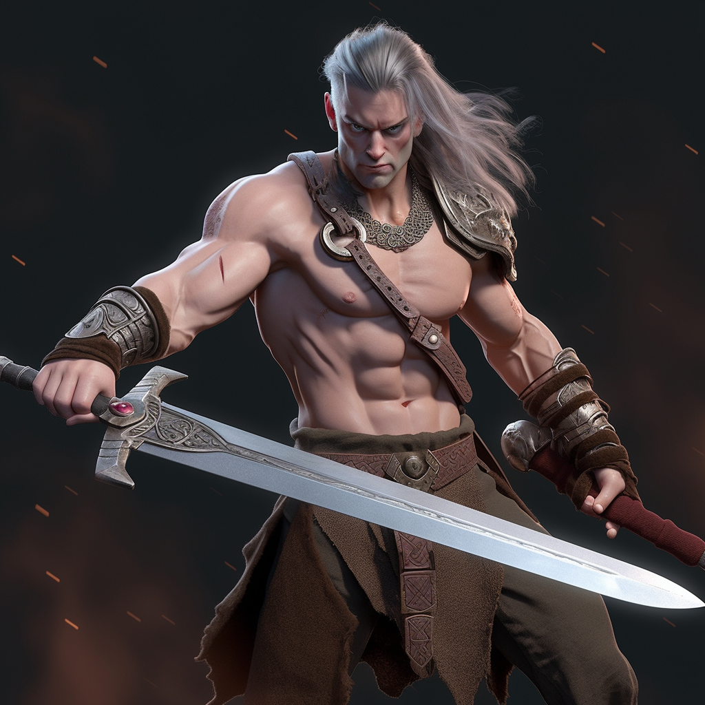 Confident Muscular Elf Warrior with Mystical Sword