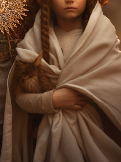 Ancient Celtic Goddess with a Red-haired Girl and Cloak