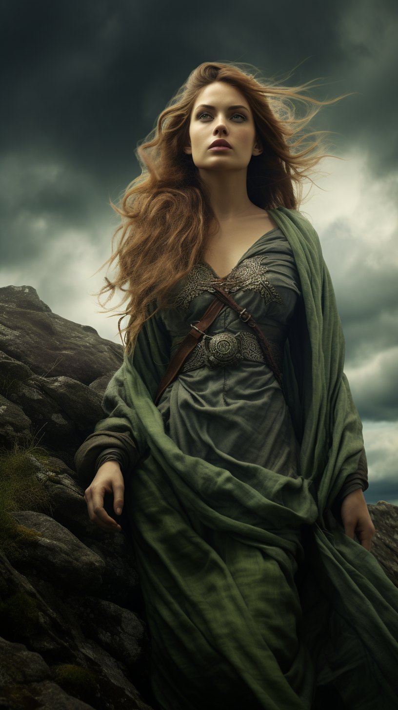 Beautiful Celtic Pagan Woman near Standing Stones