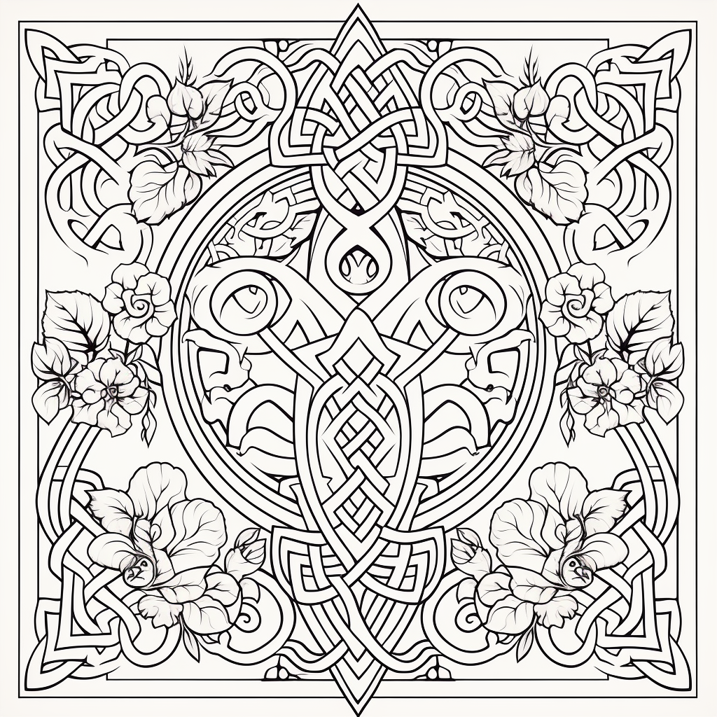 Celtic Samhain adult coloring page with traditional symbols