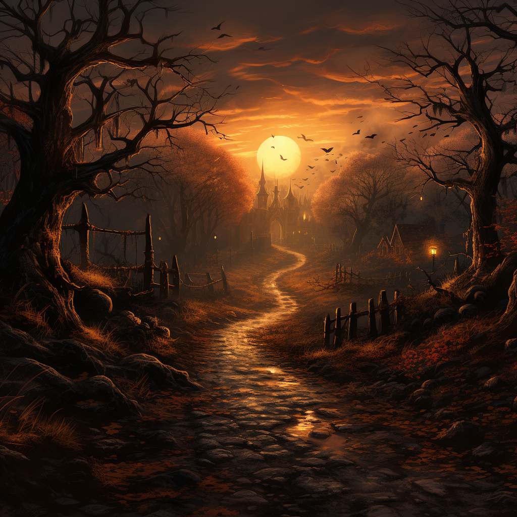 Celtic Samhain road during fall dusk