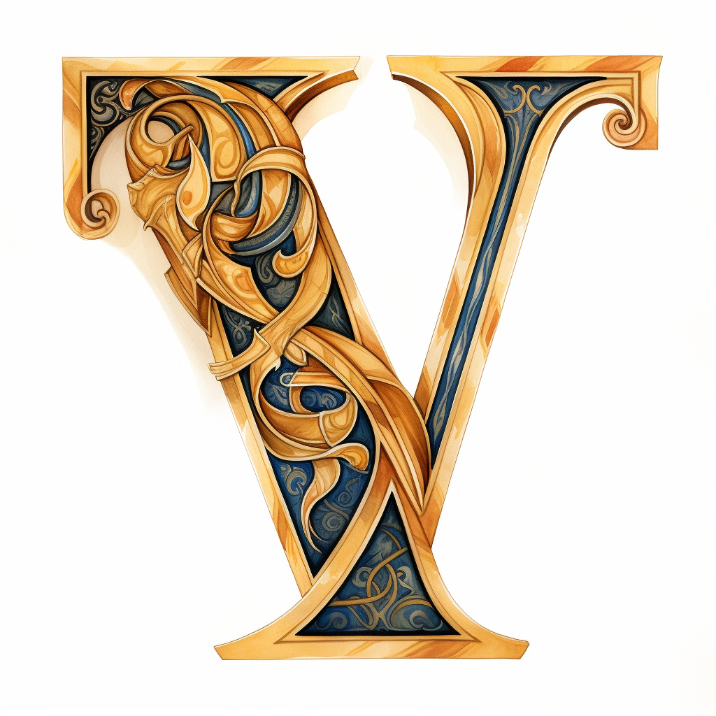 Celtic monk's illuminated letter V