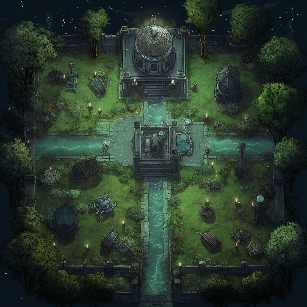 RPG cemetery battlemap illustration