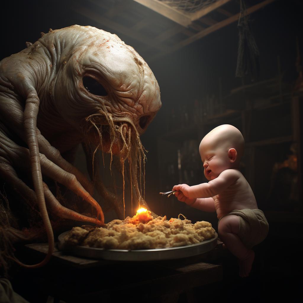 Cenobite giving food to baby