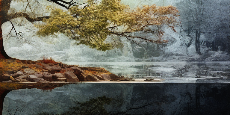 Majestic centennial oak tree above a cliff by the lake