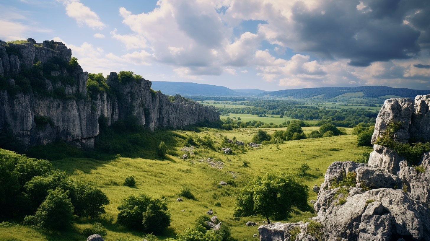 Rugged countryside with limestone rocks