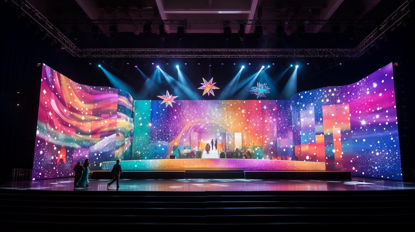 Central LED Screen with Sparkling Decor